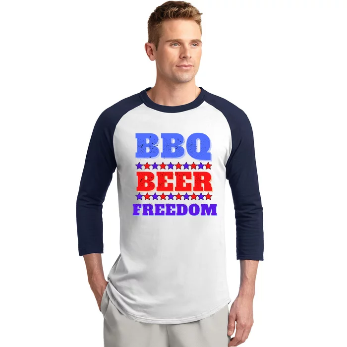 Bbq Beer Freedom Merican Usa Party Great Gift Baseball Sleeve Shirt