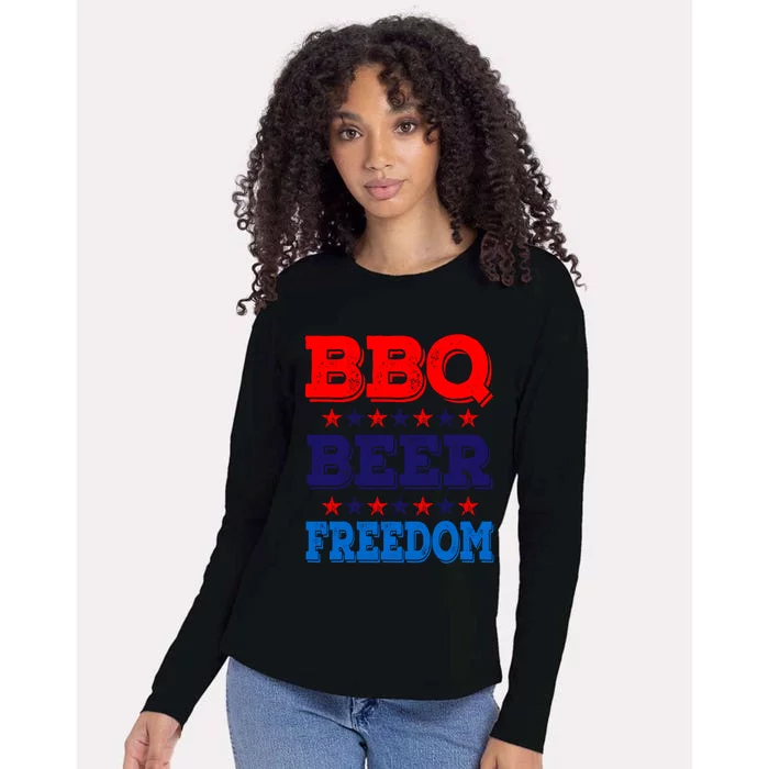 Bbq Beer Freedom America Usa Party 4th Of July Summer Gift Cute Gift Womens Cotton Relaxed Long Sleeve T-Shirt