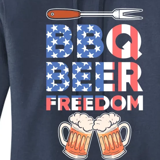 Bbq Beer Freedom America Usa Party 4th Of July Funny Gift Women's Pullover Hoodie