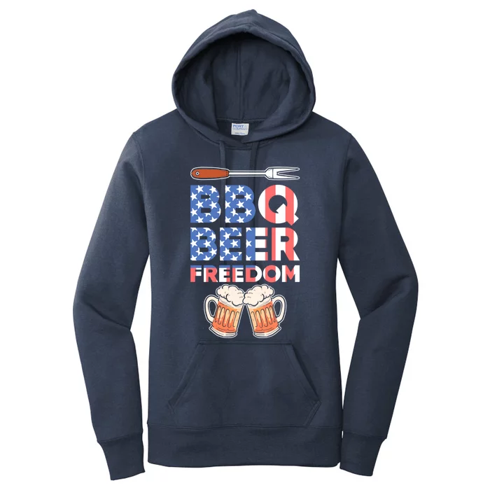 Bbq Beer Freedom America Usa Party 4th Of July Funny Gift Women's Pullover Hoodie