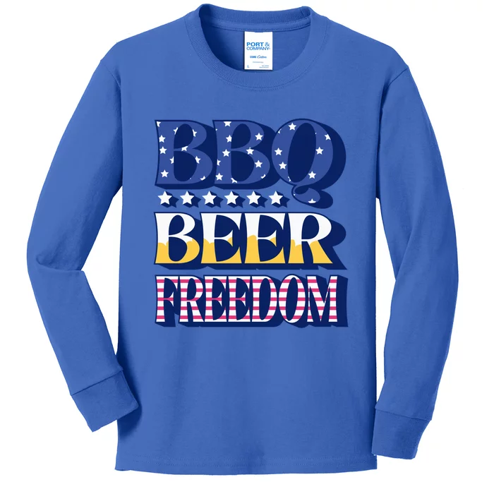 Bbq Beer Freedom Food Fun Gift Kids Long Sleeve Shirt