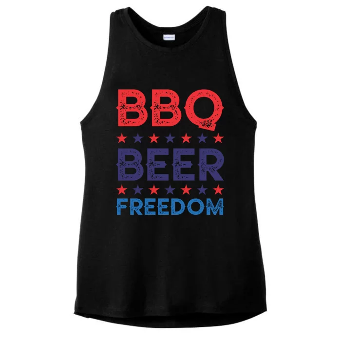 Bbq Beer Freedom Funny America Usa Party 4th Of July Summer Gift Ladies Tri-Blend Wicking Tank