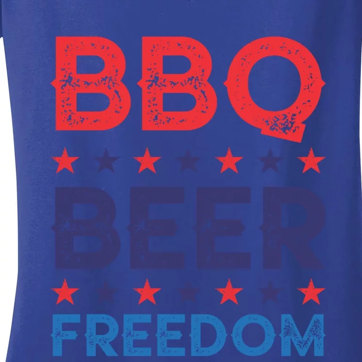 Bbq Beer Freedom Funny America Usa Party 4th Of July Summer Gift Women's V-Neck T-Shirt