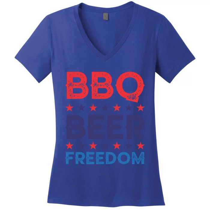 Bbq Beer Freedom Funny America Usa Party 4th Of July Summer Gift Women's V-Neck T-Shirt