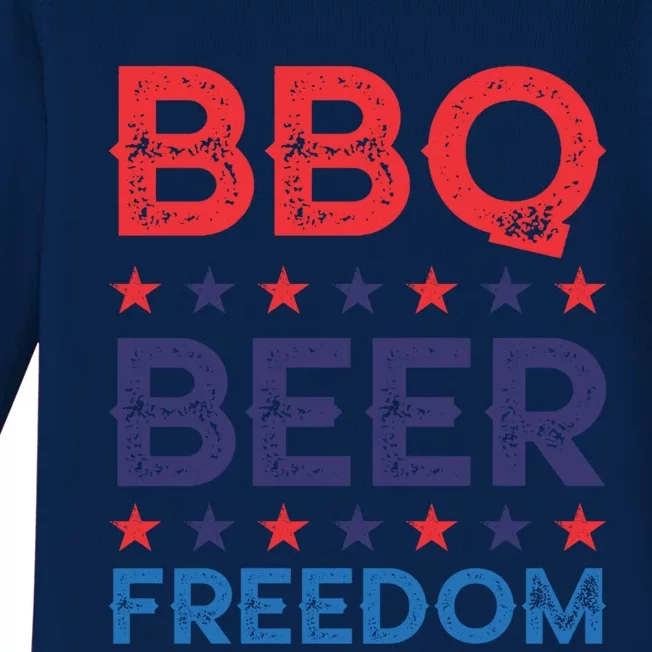 Bbq Beer Freedom Funny America Usa Party 4th Of July Summer Gift Baby Long Sleeve Bodysuit