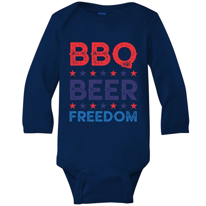 Bbq Beer Freedom Funny America Usa Party 4th Of July Summer Gift Baby Long Sleeve Bodysuit