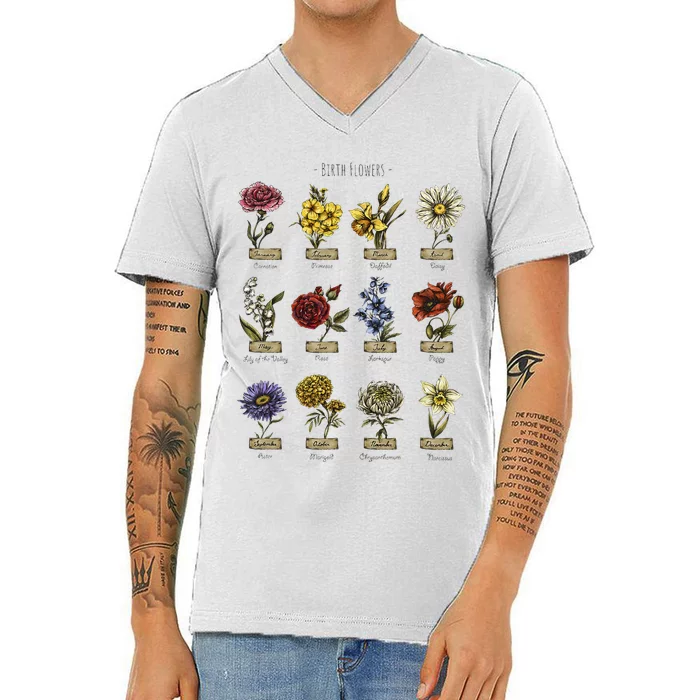 Botanical Birth Flower Vintage Flowers Floral V-Neck T-Shirt