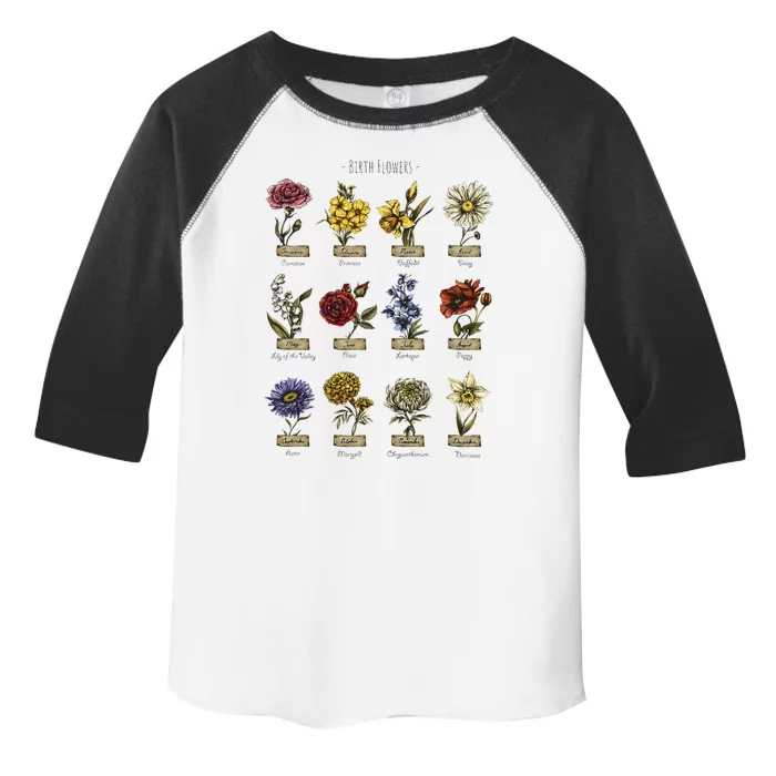 Botanical Birth Flower Vintage Flowers Floral Toddler Fine Jersey T-Shirt