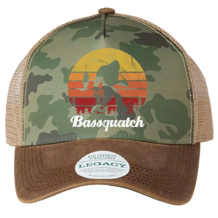 Bassquatch Bigfoot Fishing Outdoor Retro Sunset Legacy Tie Dye Trucker Hat