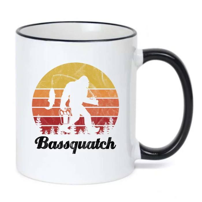 Bassquatch Bigfoot Fishing Outdoor Retro Sunset Black Color Changing Mug