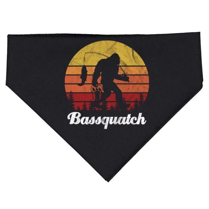 Bassquatch Bigfoot Fishing Outdoor Retro Sunset USA-Made Doggie Bandana