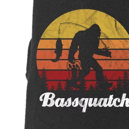 Bassquatch Bigfoot Fishing Outdoor Retro Sunset Doggie 3-End Fleece Hoodie