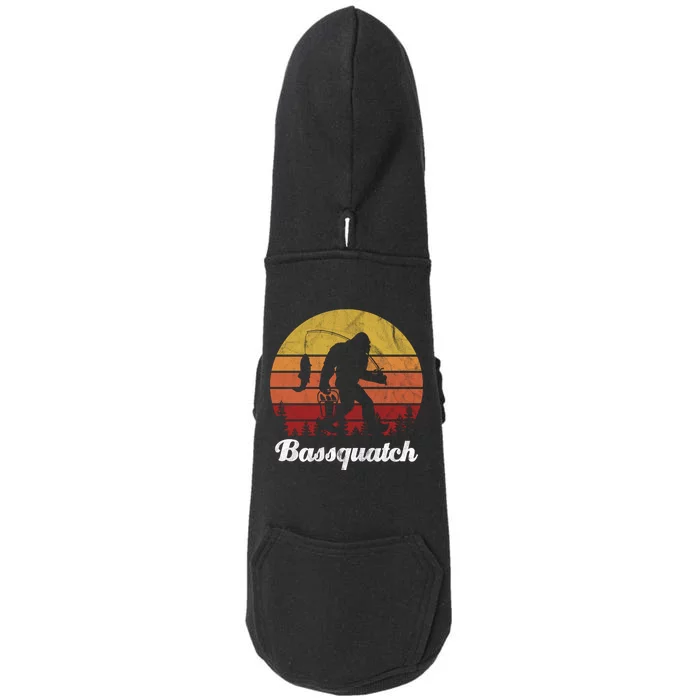 Bassquatch Bigfoot Fishing Outdoor Retro Sunset Doggie 3-End Fleece Hoodie