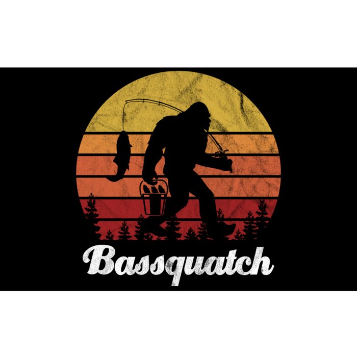 Bassquatch Bigfoot Fishing Outdoor Retro Sunset Bumper Sticker