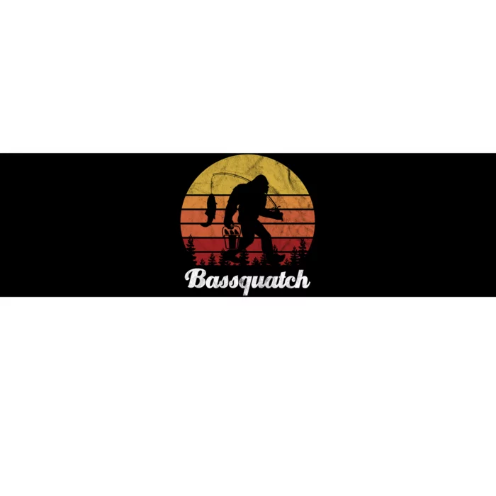 Bassquatch Bigfoot Fishing Outdoor Retro Sunset Bumper Sticker