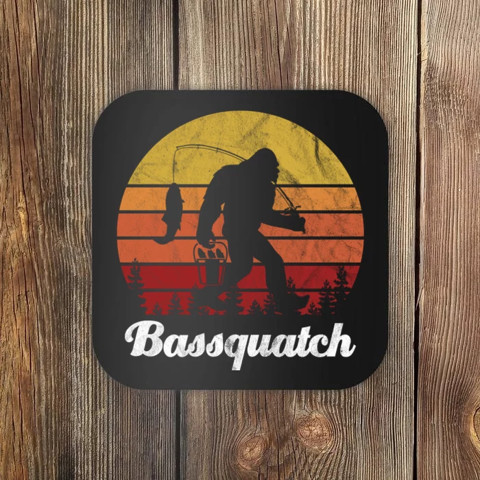 Bassquatch Bigfoot Fishing Outdoor Retro Sunset Coaster