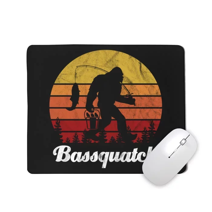 Bassquatch Bigfoot Fishing Outdoor Retro Sunset Mousepad