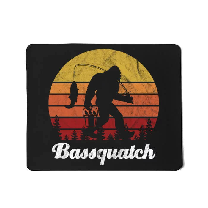 Bassquatch Bigfoot Fishing Outdoor Retro Sunset Mousepad