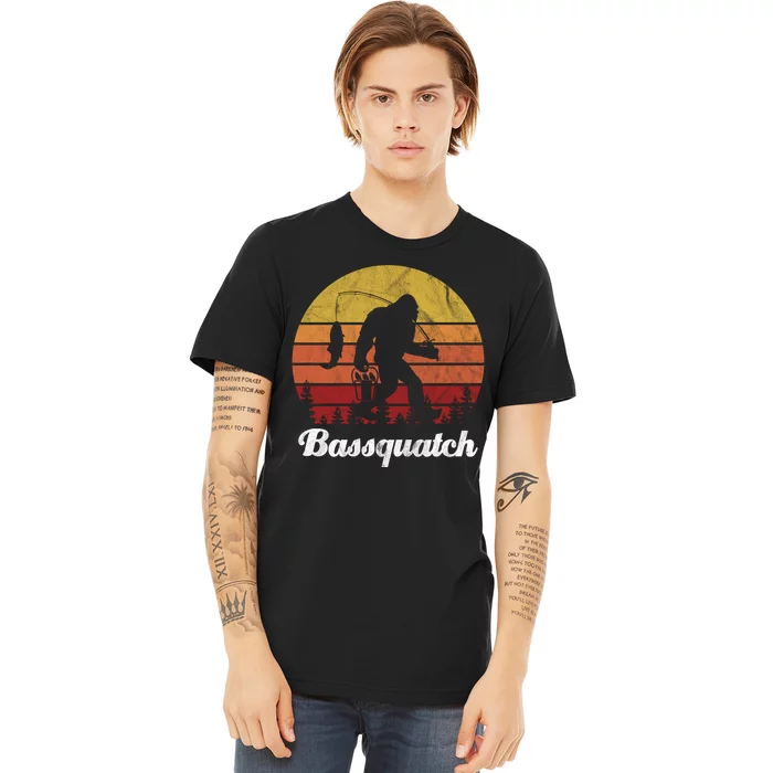 Bassquatch Bigfoot Fishing Outdoor Retro Sunset Premium T-Shirt