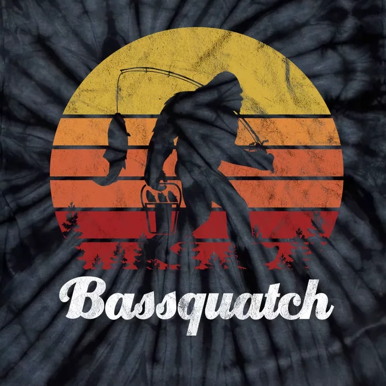 Bassquatch Bigfoot Fishing Outdoor Retro Sunset Tie-Dye T-Shirt