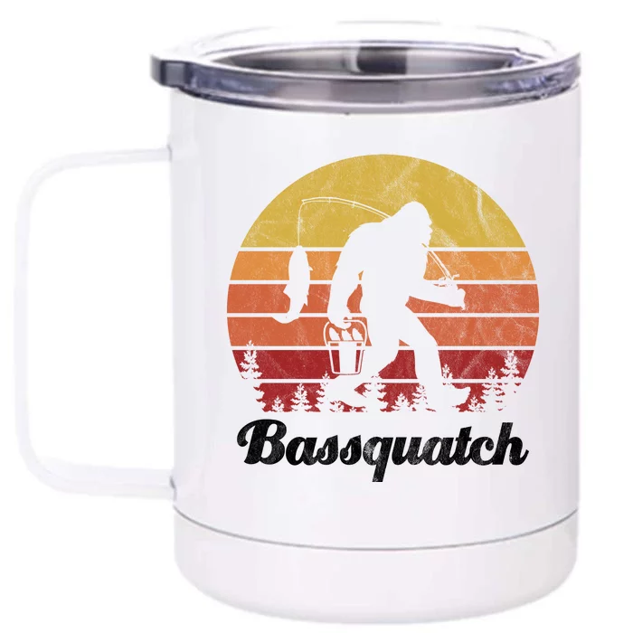 Bassquatch Bigfoot Fishing Outdoor Retro Sunset Front & Back 12oz Stainless Steel Tumbler Cup