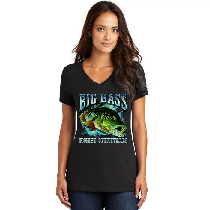 Big Bass Fishing Women's V-Neck T-Shirt