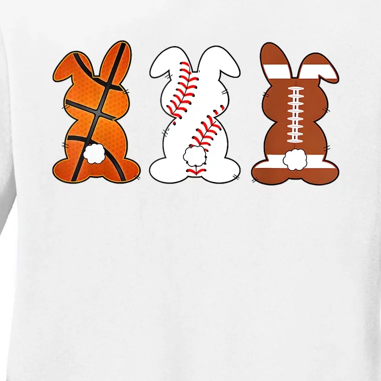 Basketball Baseball Football Sports Easter Bunny Rabbits Ladies Long Sleeve Shirt