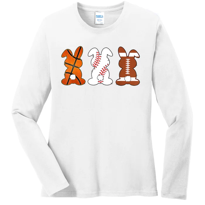 Basketball Baseball Football Sports Easter Bunny Rabbits Ladies Long Sleeve Shirt