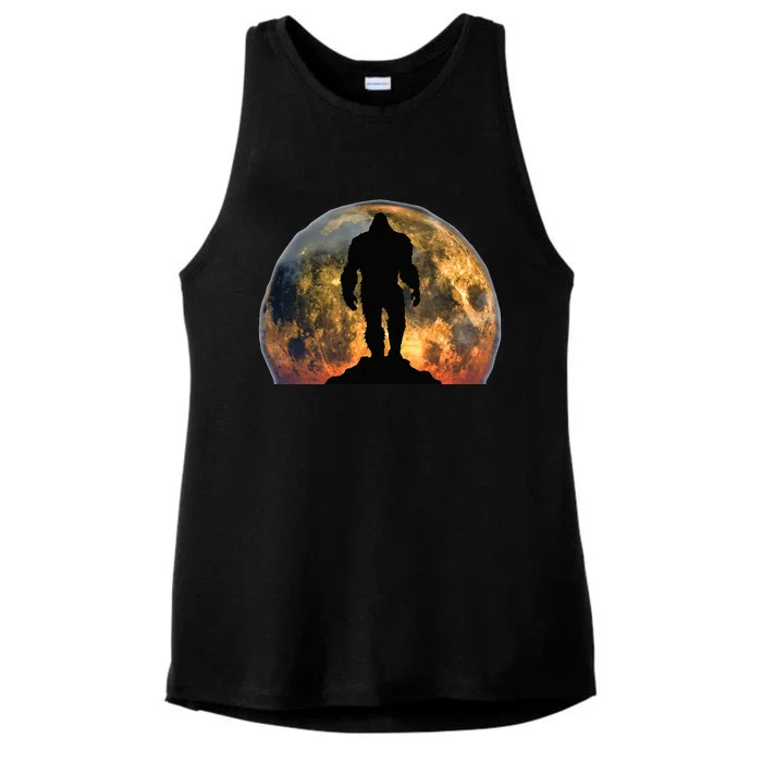 Bigfoot Believer Full Red Moon Night Sasquatch Ladies Tri-Blend Wicking Tank