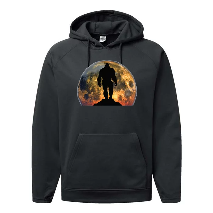 Bigfoot Believer Full Red Moon Night Sasquatch Performance Fleece Hoodie