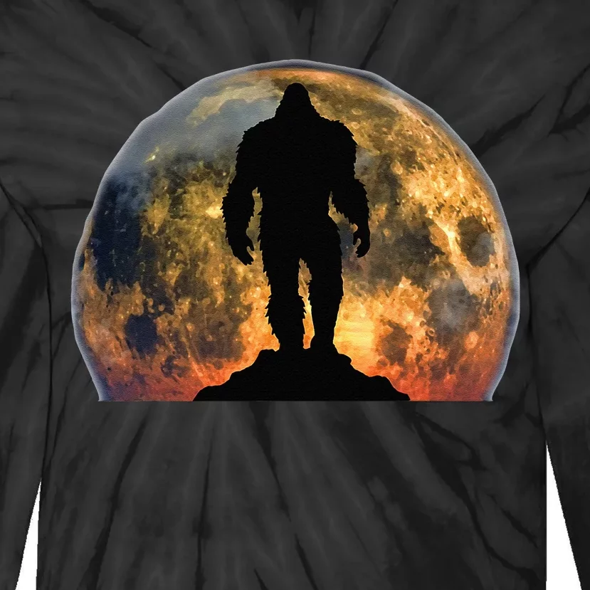 Bigfoot Believer Full Red Moon Night Sasquatch Tie-Dye Long Sleeve Shirt