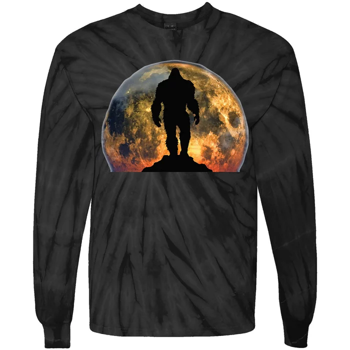 Bigfoot Believer Full Red Moon Night Sasquatch Tie-Dye Long Sleeve Shirt