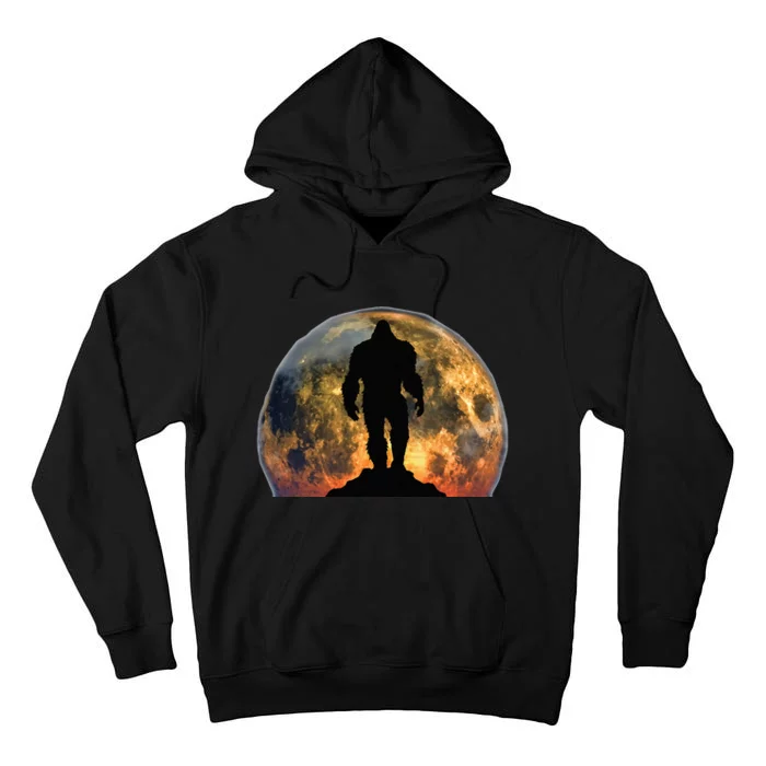 Bigfoot Believer Full Red Moon Night Sasquatch Tall Hoodie