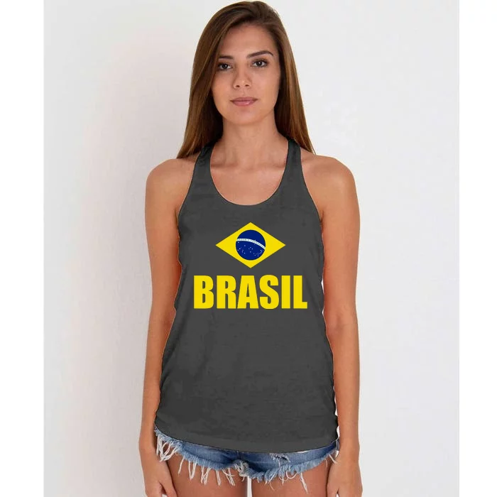 Brasil Brazilian Flag Soccer Sport Brazilian National Flag Women's Knotted Racerback Tank