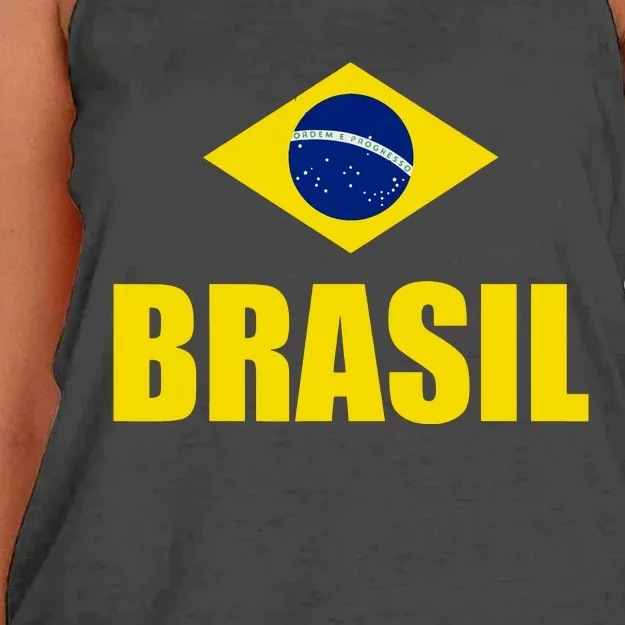 Brasil Brazilian Flag Soccer Sport Brazilian National Flag Women's Knotted Racerback Tank