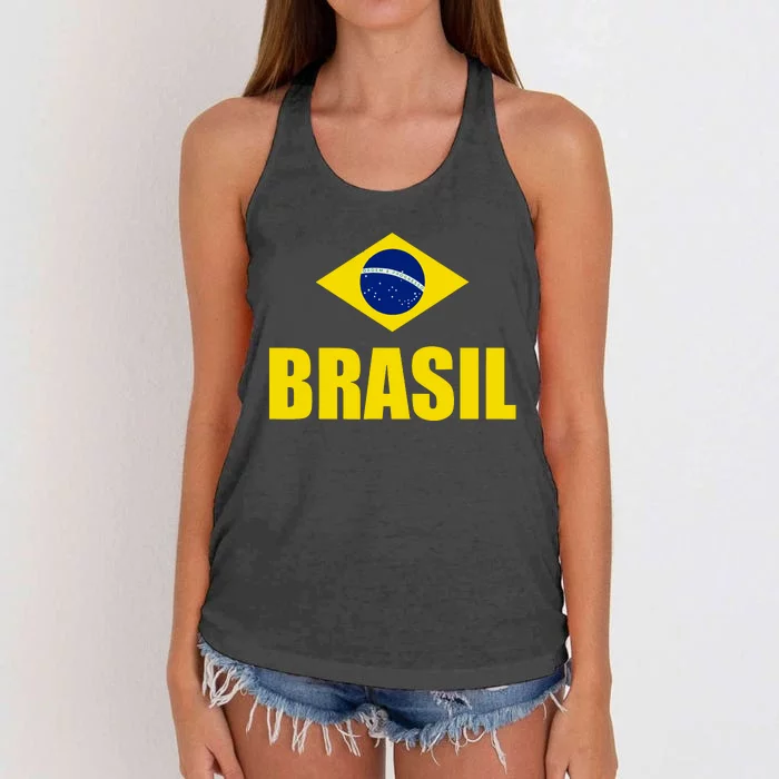 Brasil Brazilian Flag Soccer Sport Brazilian National Flag Women's Knotted Racerback Tank