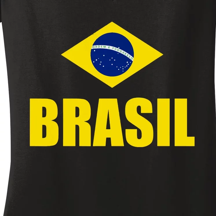 Brasil Brazilian Flag Soccer Sport Brazilian National Flag Women's V-Neck T-Shirt