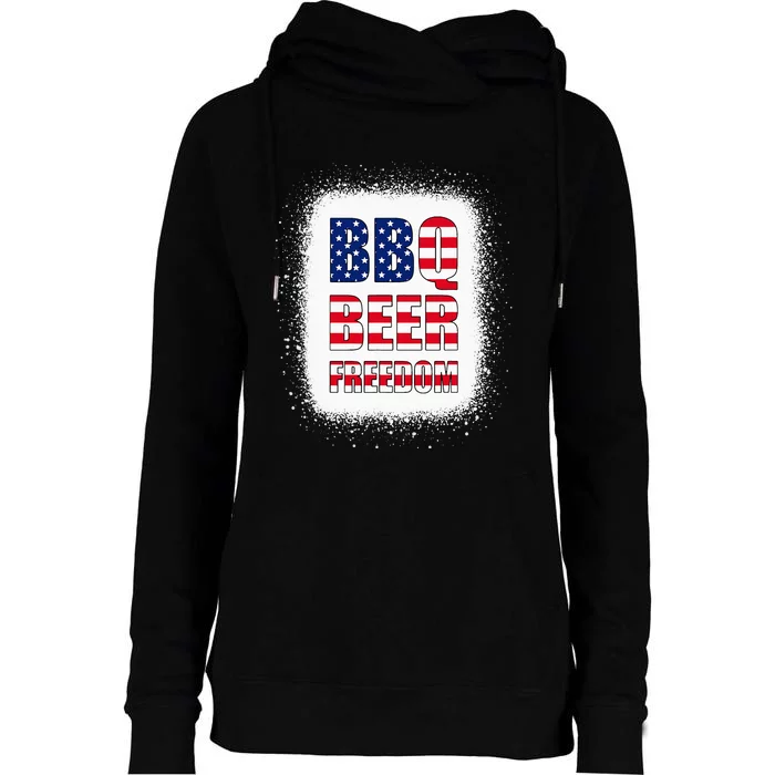 BBQ Beer Freedom America USA Party 4th of July Summer Womens Funnel Neck Pullover Hood