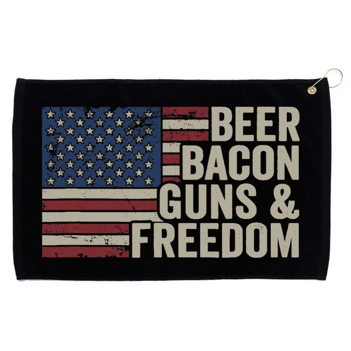 BEER BACON GUNS & FREEDOM - BBQ Vintage USA Flag Drinking Grommeted Golf Towel