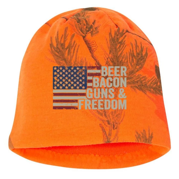 BEER BACON GUNS & FREEDOM - BBQ Vintage USA Flag Drinking Kati - Camo Knit Beanie