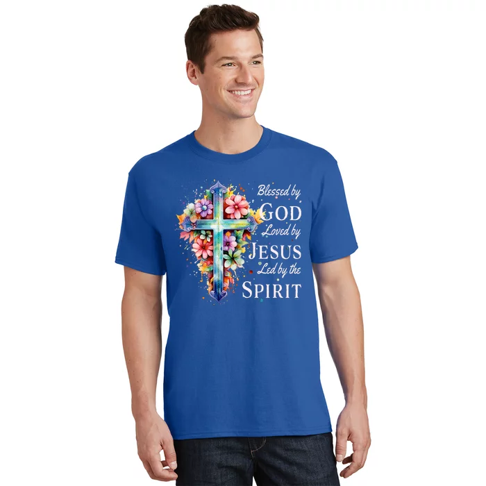 Blessed by God Loved by Jesus Floral Cross Christian T-Shirt