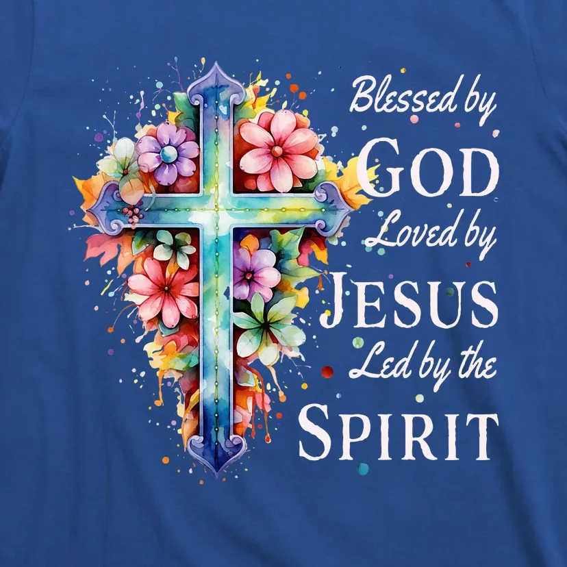 Blessed by God Loved by Jesus Floral Cross Christian T-Shirt