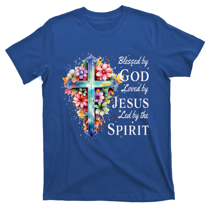 Blessed by God Loved by Jesus Floral Cross Christian T-Shirt