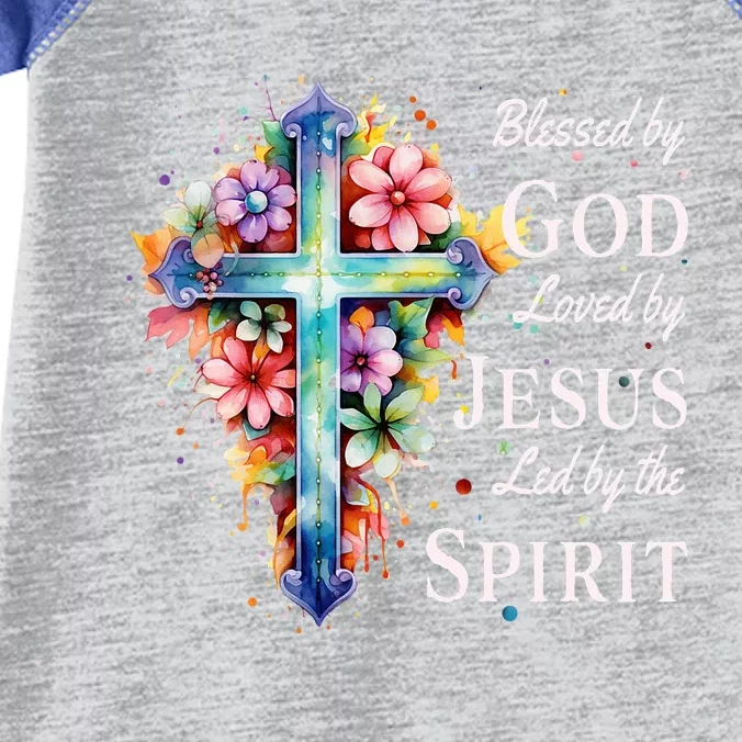 Blessed by God Loved by Jesus Floral Cross Christian Infant Baby Jersey Bodysuit