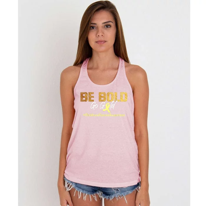 Be Bold Go Gold For Childhood Cancer Awareness Gift Women's Knotted Racerback Tank