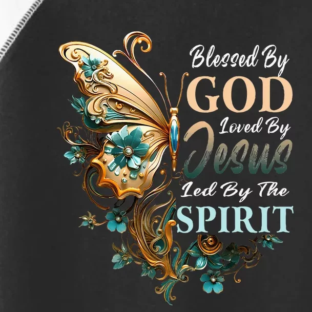 Blessed By God Led By Jesus Floral Butterfly Christian Toddler Fine Jersey T-Shirt