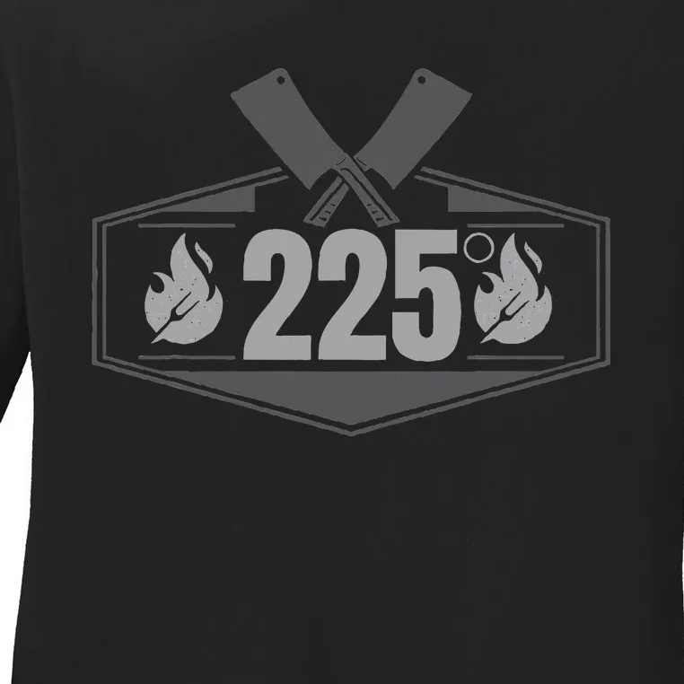 Bbq Barbeque Grilling 225 Degrees Smoking Meat Dad Father Ladies Long Sleeve Shirt