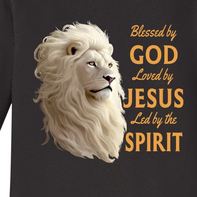 Blessed By God Loved By Jesus Christian Lion Baby Long Sleeve Bodysuit