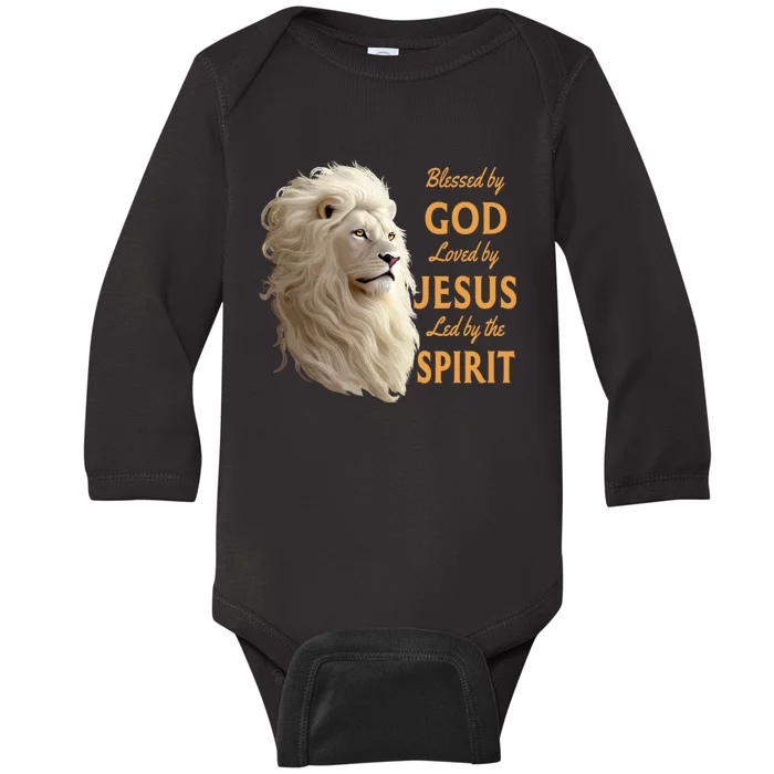 Blessed By God Loved By Jesus Christian Lion Baby Long Sleeve Bodysuit