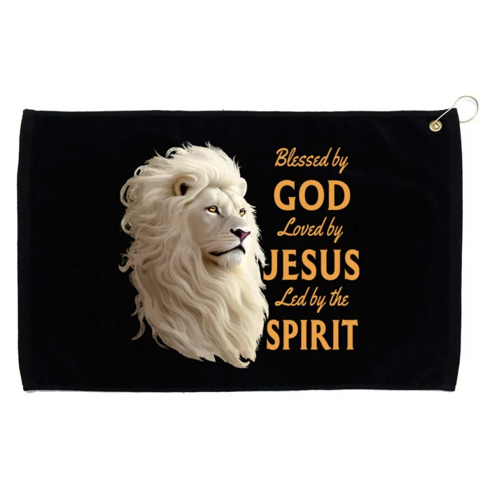 Blessed By God Loved By Jesus Christian Lion Grommeted Golf Towel